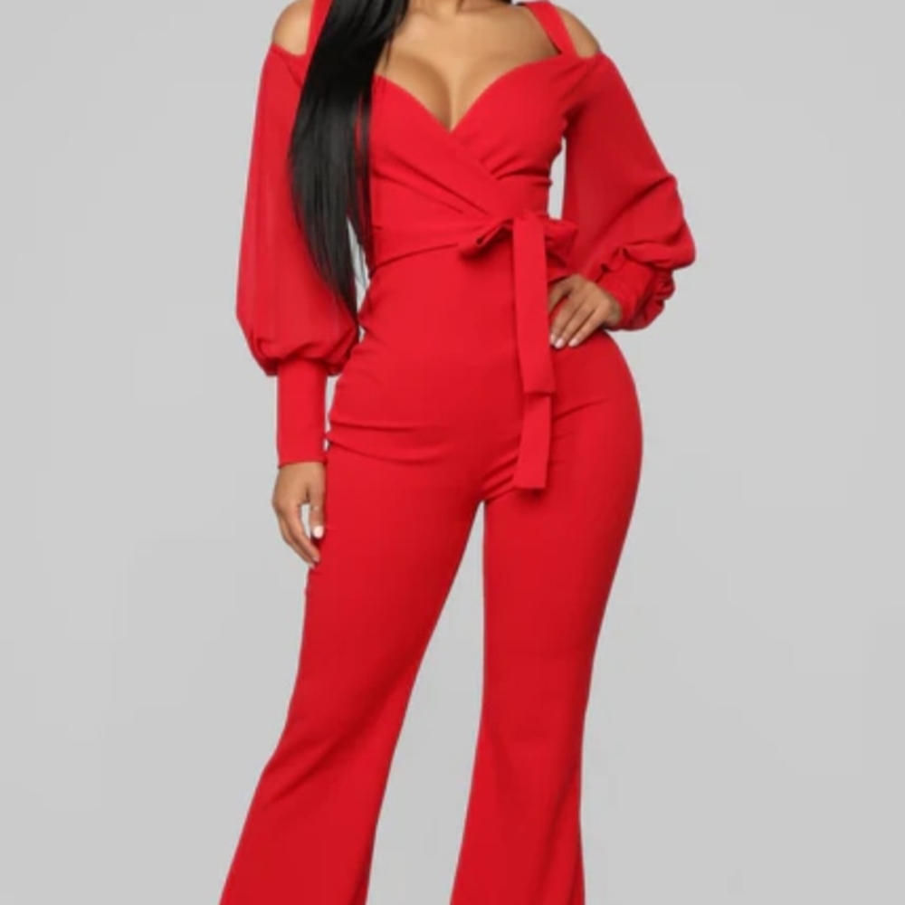 Elegant Red Off-Shoulder Jumpsuit